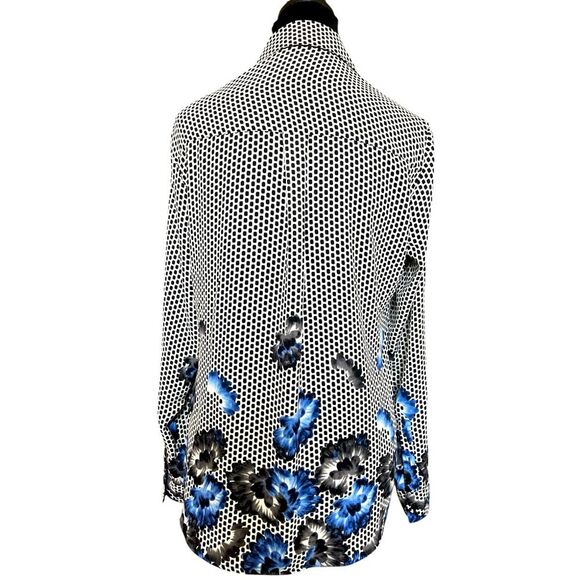 Express Portofino Shirt Size Small Polka Dot Blue Floral Button Up Office Top - Picture 4 of 7